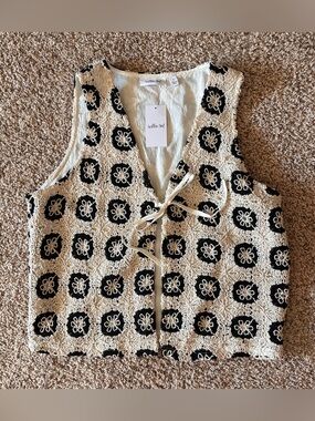 Willow &Root Crochet Stitch Lined Vest Womens Sz L Boho Western Cottagecore NWT